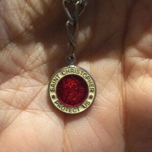 Silver Bracelet with Red St Christopher Pendant
